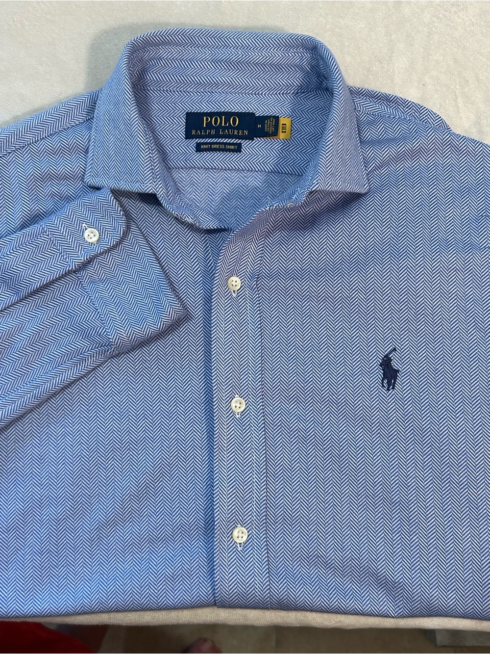 Polo Ralph Lauren Shirt Mens M Medium Knit Dress Shirt Blue Herringbone Cotton